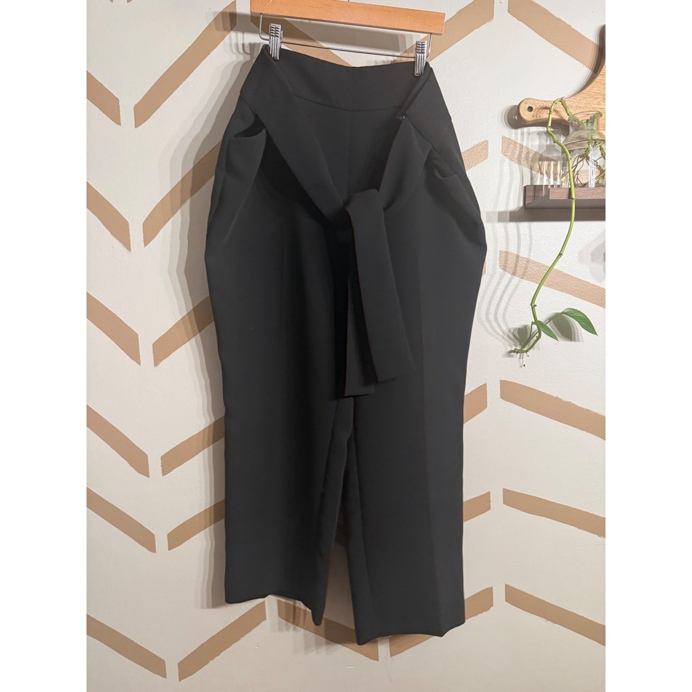 Ann Taylor Slacks Women 14 Black Tie Waist Wide Leg Cropped Trousers Factory
